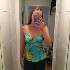 Vintage floral blue satin tank top